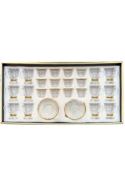 ALQANNAS 36 Piece Crystal Tea Glass & Coffee Cup Set with Gold Rim, Elegant C...