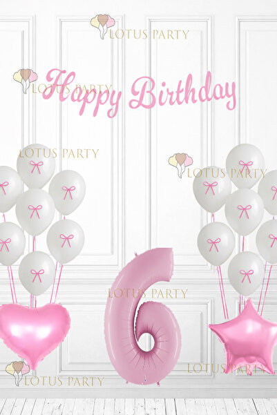 LOTUS PARTY Pembe Kurdeleli Balon Pembe Kurdele Beyaz Balon Kurdeleli Doğum G...