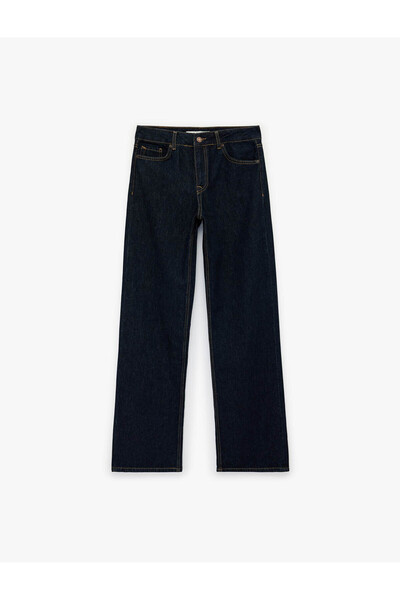 Koton Pantaloni din denim de bumbac cu buzunare normale în talie și nasturi, ...