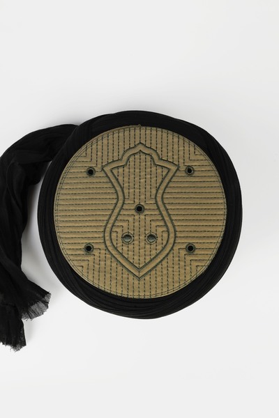 Sarıkhane Namaz Sarığı - Siyah Kumaş - Yeşil Takke - Çapraz Sarım - Nâli Şeri...