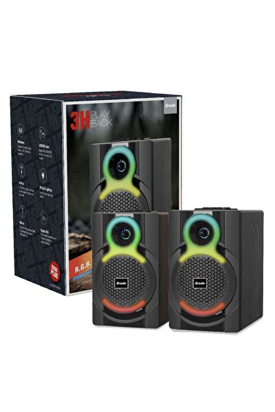 Brodu مكبر صوت بلوتوث لاسلكي BTS-1825 بقوة 10 واط إضاءة RGB ملونة وتصميم خشبي...