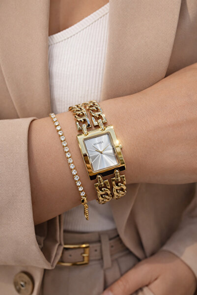 Homies ساعة يد نسائية موديل سلسلتين مع علبة هدايا أصلية وسوار.HMT25132S01-2