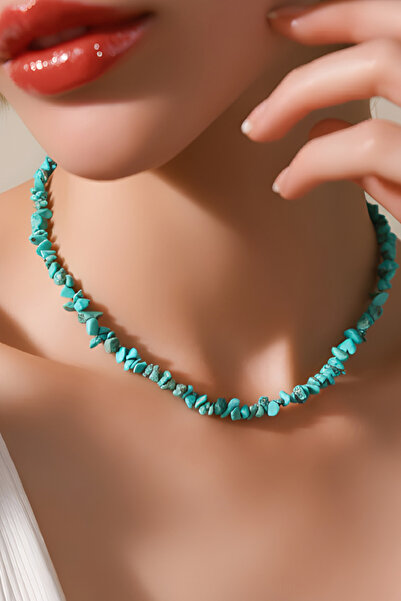 NBS Beautiful Naturel Stones قلادة نسائية من الحجر الطبيعي باللون الفيروزي، ق...