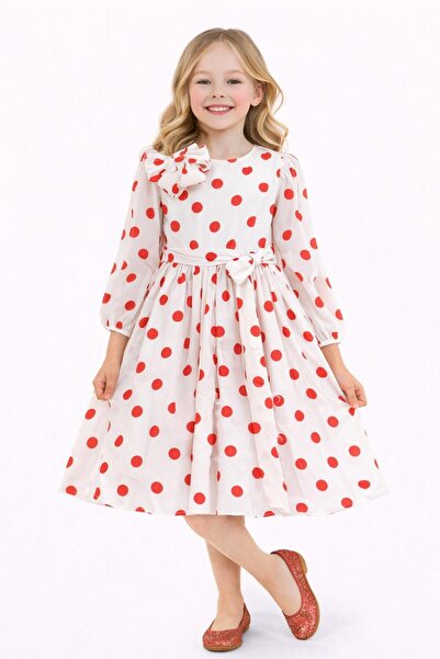 Nacar 23 Nisan 29 Ekim Gösteri Kıyafeti Kız Çocuk Puantiyeli Şifon Elbise