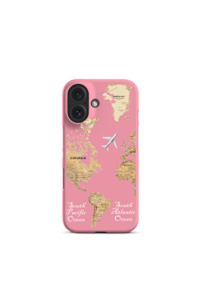 KaffCase Iphone 16 Uyumlu Dünya Harita Desenli Lansman Premium Telefon Kılıfı