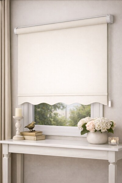 Yznhome Ekru Zebra Stor Perde Güneşlik Eteği Dilimli İthal Kumaş