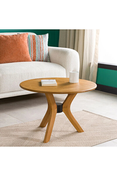 furnirem 3 Ayaklı Modern Yuvarlak Orta Sehpa 60 cm – Ahşap Tabla, Meşe Renk |...