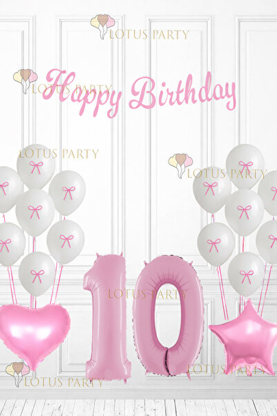 LOTUS PARTY Pembe Kurdeleli Balon Pembe Kurdele Beyaz Balon Kurdeleli Doğum G...