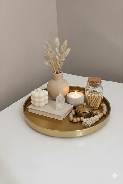 ozbience Yuvarlak Polyester Mum Tepsisi, Şık ve Dayanıklı Dekorasyon Aksesuarı