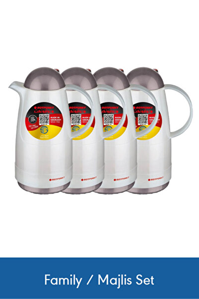 ROTPUNKT ترمس فاخر سعة 1 لتر، طقم من 4 قطع، أبيض ورمادي - يحافظ على المشروبات...