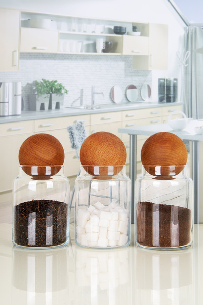 NYL HOME 3'lü Ahşap Top Kapaklı Cam Kavanoz Seti - 1000 ml Çerezlik Baharatlı...