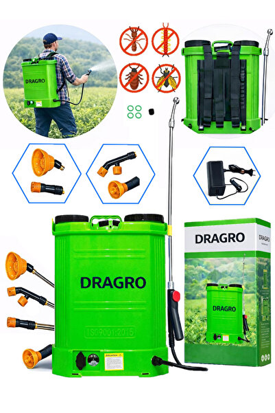 Dragro 16 Lt Sırt Tipi Akülü Yüksek Basınçlı Püskürtücü, Zirai Ilaçlama, Sula...