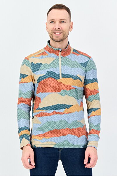 Feat Men Mock Neck Camouflage Long Sleeves Half Zip Sweatshirt, Multicolor