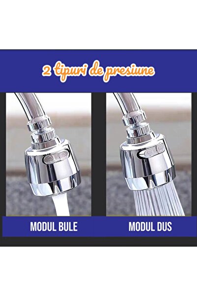 OEM Racord flexibil cap otel inoxidabil la 360 grade, 19cm, 2 moduri pulveriz...