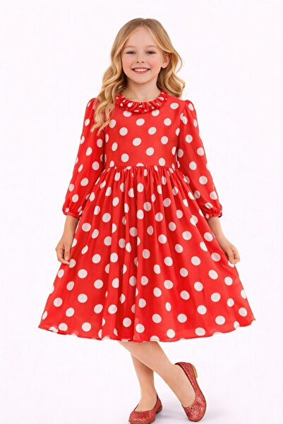 Nacar 23 Nisan 29 Ekim Gösteri Kıyafeti Kız Çocuk Puantiyeli Şifon Elbise