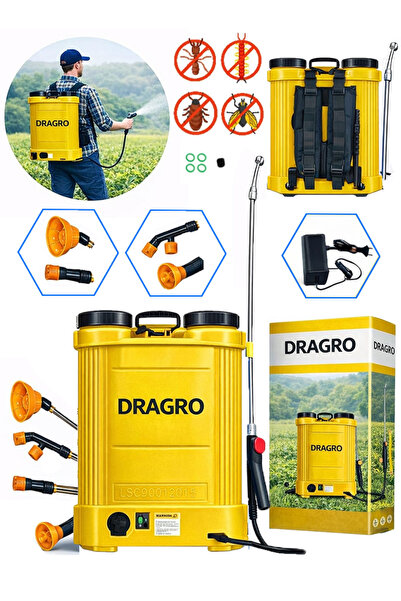 Dragro 16 Lt Sırt Tipi Akülü Yüksek Basınçlı Püskürtücü, Zirai Ilaçlama, Sula...
