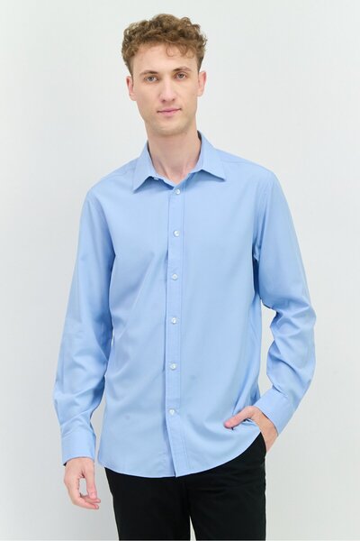 Scotch & Soda قميص رجالي عصري بأكمام طويلة سادة، لون أزرق فاتح