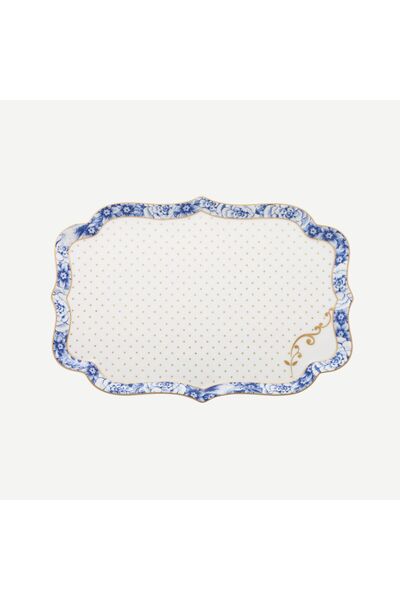 ozbience Mavi Beyaz Porselen Tepsi 26 cm, Şık ve Dayanıklı Sunum Aracı