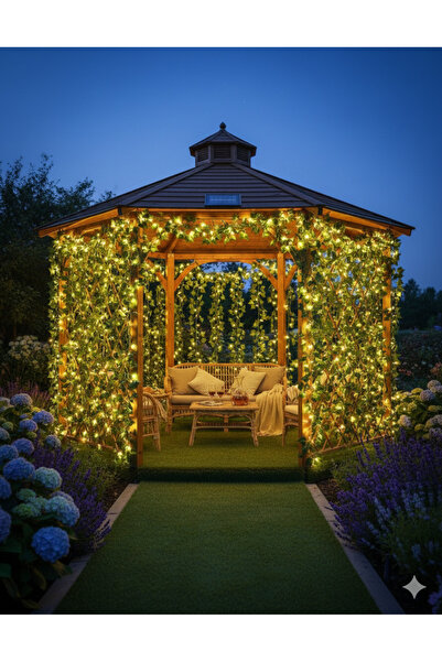 TeknoEser Solar Güneş Enerjili Sarmaşık Yapraklı Led Aydınlatma 5 Metre Dekoratif Bahçe Teras Balkon Işık