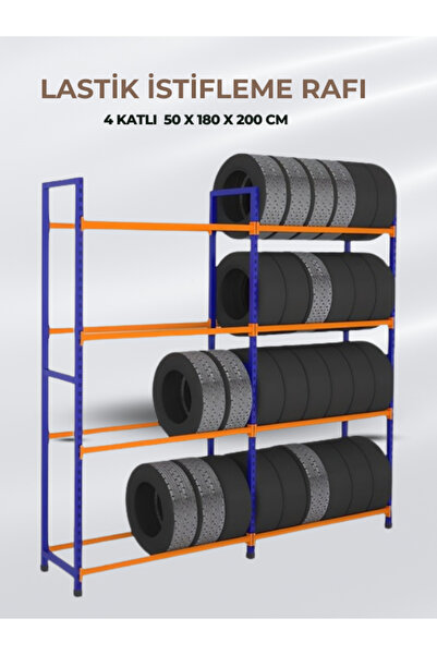 ALANRAF 4 Katlı Lastik İstifleme Rafı 50x180x200 cm Çok Amaçlı Raf