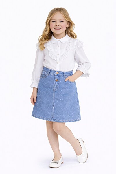 Nacar 23 Nisan 29 Ekim Gösteri Kıyafeti Kız Çocuk Fırfır Detaylı Beyaz Gömlek...