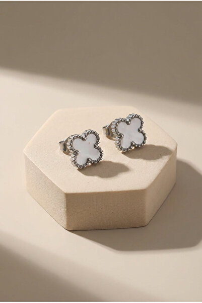 LYKOS الصلب الفضة اللون الأبيض البرسيم نموذج الأقراط النسائية