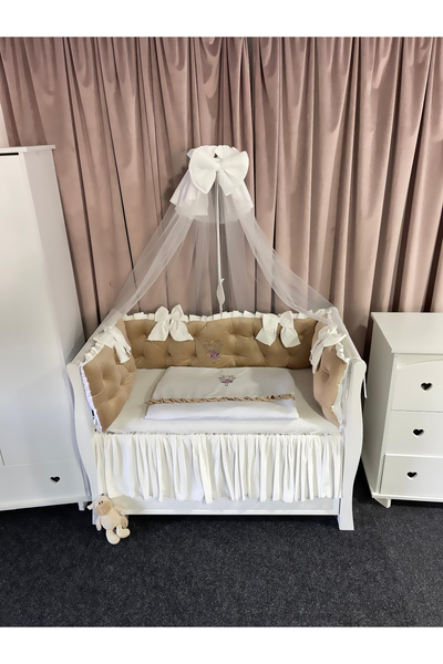 PeppiBambini Lenjerie de patut personalizata 7 piese ROYAL Catifea Beige -