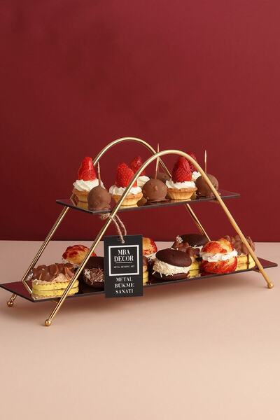 ozbience Üçgen Gold Aynalı Kahve Yanı Sunumluk Dekoratif Organizer Mdf Ahşap