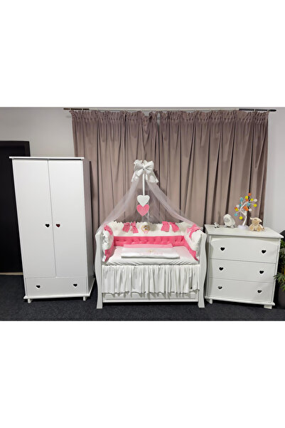 PeppiBambini Lenjerie de patut personalizata7 piese ROYAL Catifea White Pink -