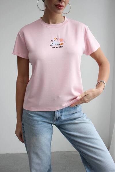 EAS GİYİM Basic Crew Neck Embroidered T-Shirt