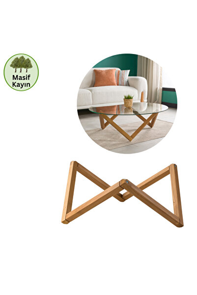 furnirem Modern Yuvarlak Cam Orta Sehpa – Şeffaf Temperli Cam & Masif Ahşap P...