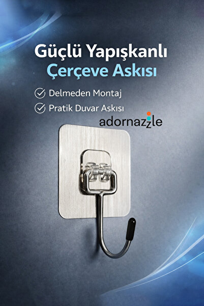 adornazzle 1 Adet Güçlü Yapışkanlı Çerçeve Askısı, Şeffaf Askı, Delmeden Mont...