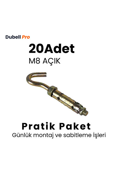 Dubell Pro M8 Açık Kancalı Çelik Dübel (20 Adet) - Pratik Paket Günlük Montaj...