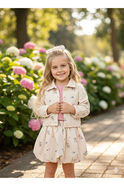 nk kids 1-4 NK سترة ربيعية مع تنورة، طقم من 3 قطع، لون كريمي