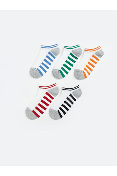 LC Waikiki Rmz Gi̇yi̇m Farkiyla Striped Boys' Booties Socks 5-Pack