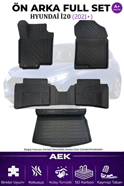 AEK Modern HYUNDAİ İ20 2021+ 5D KARBON PASPAS TAKIMI +3D PVC BAGAJ HAVUZU SET