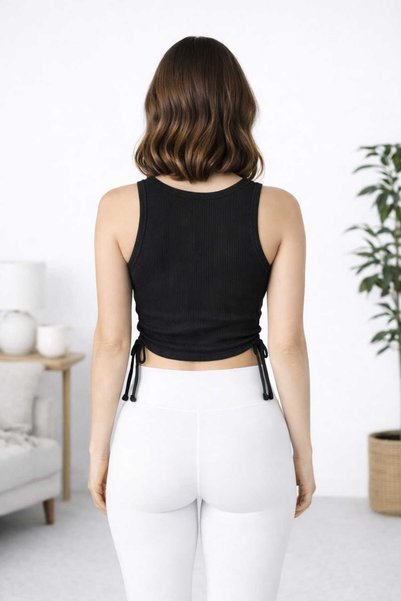 tina w e a r Women's Cotton Strappy Crop Bustier Window Detailed Fit Blouse Black