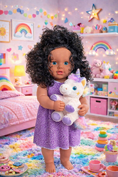 elite by seba 69 Cm Konuşan Siyah Saclı Konuşan Umay Bebek (Et Bbebek)