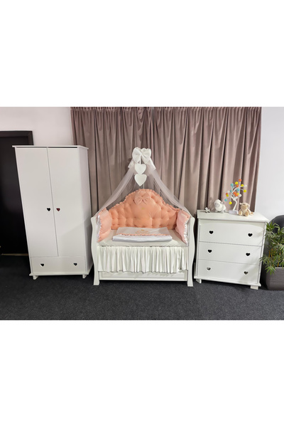 PeppiBambini Lenjerie de patut personalizata 7 piese REGAL Catifea Somon -