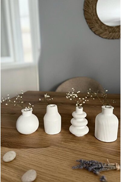 Perhakya Dekorasyon Selene Dekoratif 4'lü Mini Vazo Seti - El Yapımı Taş Tozu...