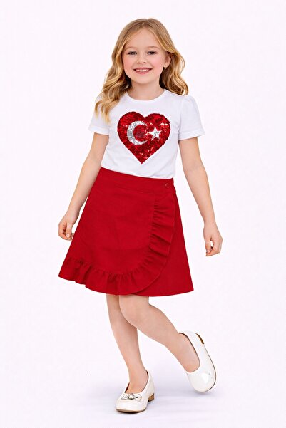 Nacar 23 Nisan 29 Ekim Gösteri Kıyafeti Kız Çocuk Türk Bayrağı Detaylı Tişört...