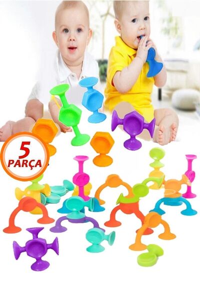 elisalife 5 Parça Vantuzlu Vakum Molekül Yapı Silikon Taşları Popit Eğitici Oyuncak Squigz Puzzle Yapboz