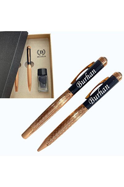 Bradley Kişiye Özel İsim Baskılı Kutulu Dolma ve Tükenmez Kalem Seti Mürekkep...