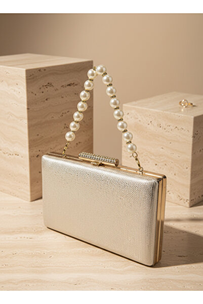 Biçanta Gold Color Snake Shell Pattern Pearl Detail Chain Strap Women Evening...
