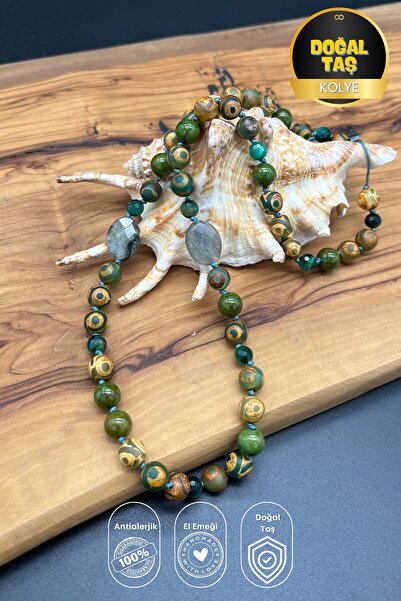 Balzamin Design Adjustable Macrame Natural Stone Knot Necklace – Green Jasper...