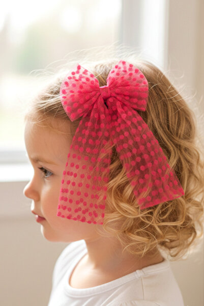 chipiques Фуша Рожевий оксамит з крапками Тюль Довга балерина Бант Затискач