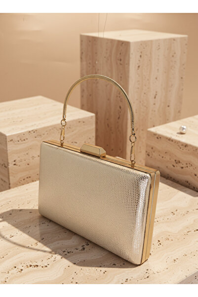 Biçanta Gold Color Snake Shell Pattern Chain Strap Women Evening Dress Bag We...