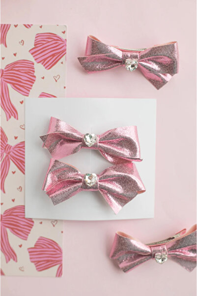 chipiques Pembe Lame Parlak Fiyonk 2’li Klips Toka – Zirkon Kalp Taş Detaylı ...