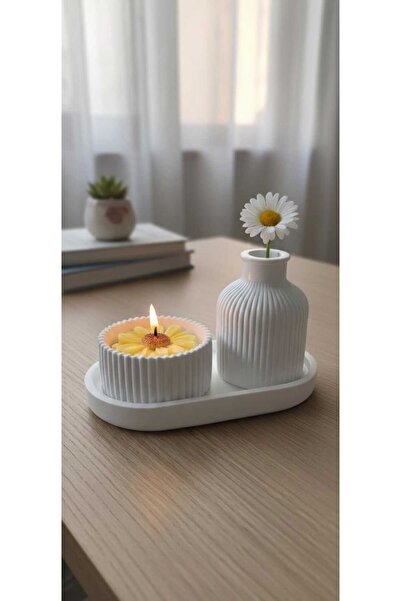 özkösekids El Yapımı Papatya Detaylı Mum&Dekoratif Vazo Seti - Şık Minimal Ta...