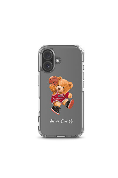 KaffCase حافظة إطلاق مطبوعة بتصميم دب تيدي لا تستسلم أبدًا، متوافقة مع آيفون 16